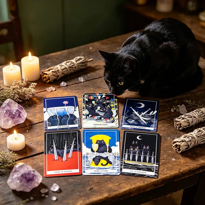 Coco Black Cat Tarot Deck 78 Cute Black Cat Tarot Cards Fortune Telling Divination Card Game for Beginners Cat Lovers