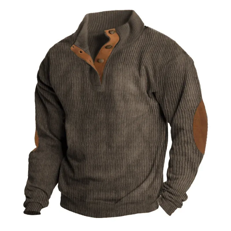 Men's Cargo Sweatshirt American Splicing Patch Pullover Men's Outdoor Jacket Corduroy Casual Long Sleeve Sweatshirt