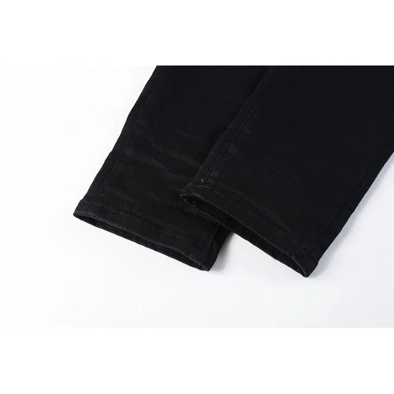 Men's Black Coated Slim Tapered Jeans Vintage Washed Slight Stretch Button Fly High Street Style — image 6