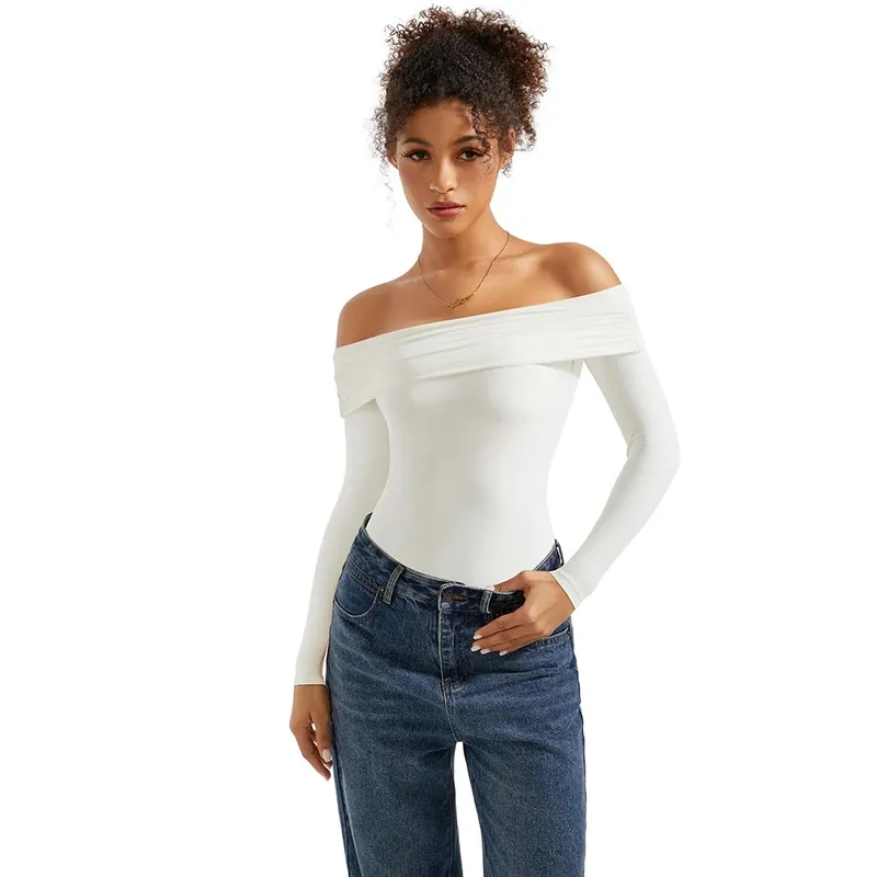 Basic Long Sleeve Bodysuit Blouse for Women Autumn Winter Slim Fit Off Shoulder Bodysuits Streetwear Y2K Bodycon Rompers Femme