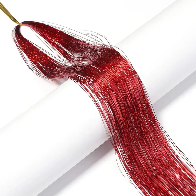 3pcs/pack 120cm Multicolor PET LLaser Hair Tinsel Strands Metallic Hair Extensions for DIY Party Cosplay Hair Decor Accessories