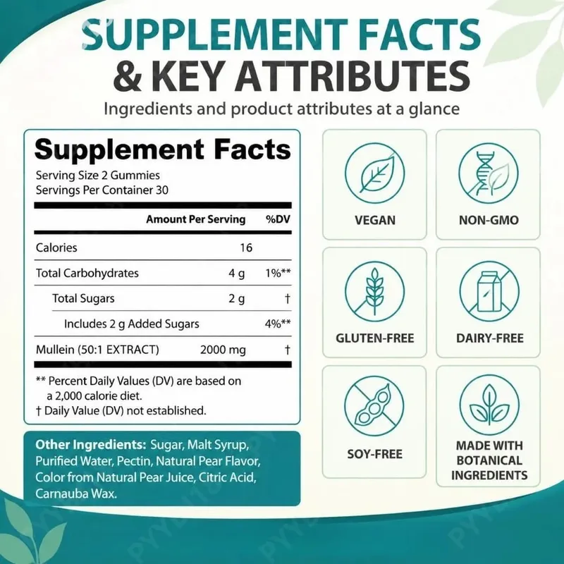 ArtoaLabs Mullein Gummies 2000mg 50:1 Extract for Respiratory Health & Clear Airways Supports Daily Immune Defense 60 Gummies