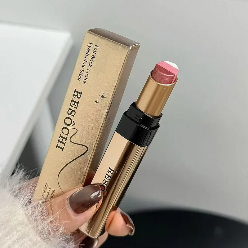 3 Colors Eyeshadow Stick Shimmer Glitter Cream Eye Shadow Waterproof Lasting High Pigmented Metallic Eyeshadow Pencil Makeup