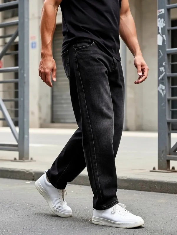 Men's Stretch Straight Jeans Plus Size Loose Fit Denim Trousers For Big Belly Guys Casual Long Pants Big Sizes To 50