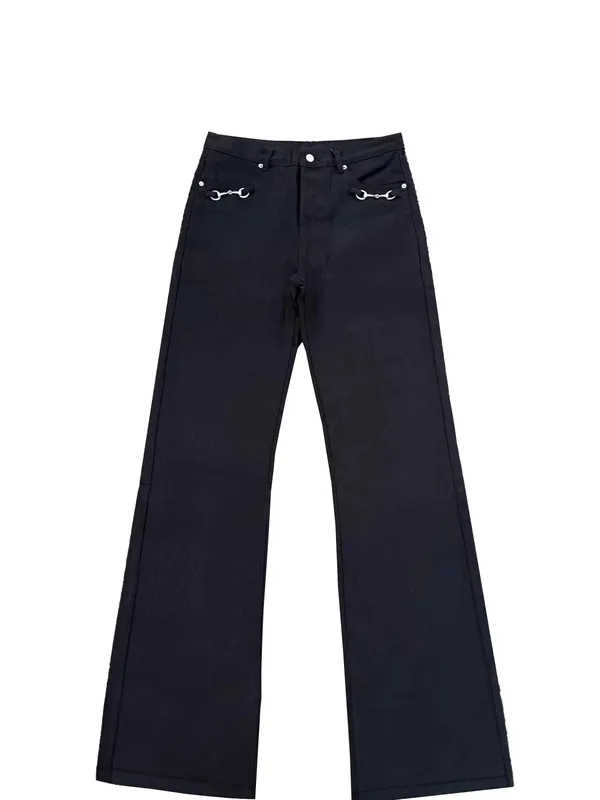 American Retro Buckle Design Spring Autumn Washed Black Micro-Flare Jeans Men High-Waisted Hip-Hop Loose Wide Leg Jeans Unisex