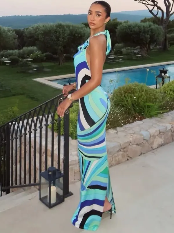 Robe longue imprimée à la mode pour femmes, élégante, sans manches, dos nu, Slim, moulante, Maxi, Chic, Robes de plage, de fête, d'été — image 2