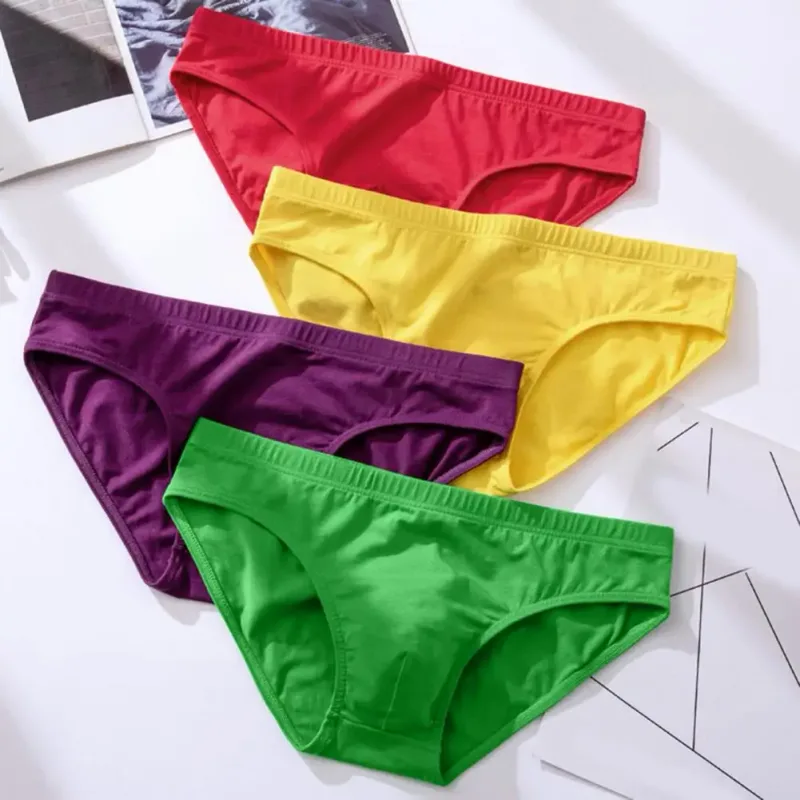 Cotton Briefs Adult Man Briefs Stretchy Breathable Solid Color Male Underwear Low Waist Cotton Underpants Plus Size Men Cotto