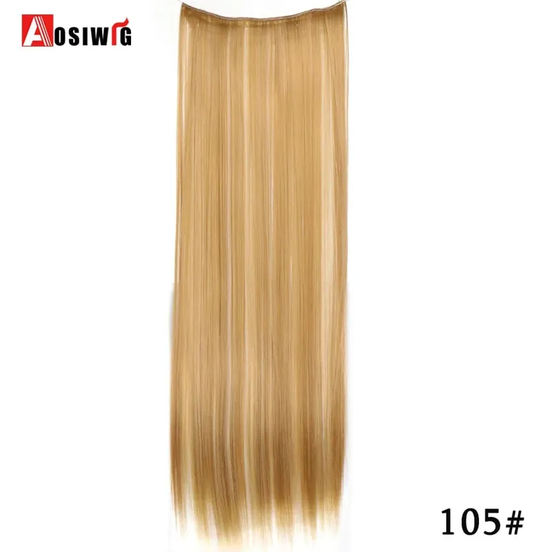 Extensiones de cabello sintético para mujer, postizos falsos naturales, largos y rectos, Color negro y marrón, alta temperatura, 5 clips