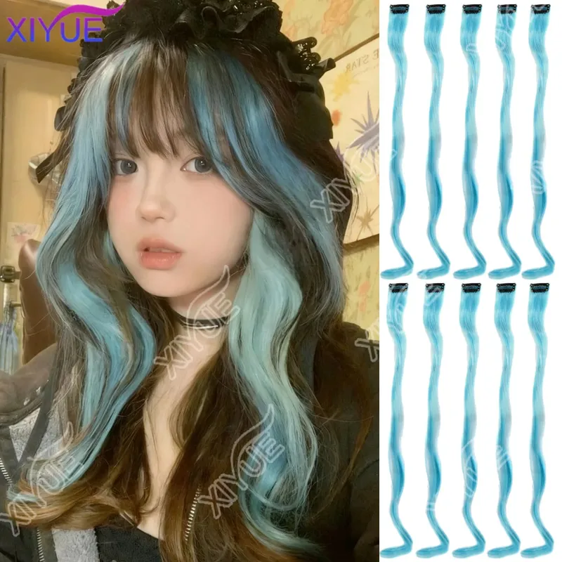 10Pcs Clip In Hair Clip In Wave Curly Hair Purple Red Wavy Hair With Clip In Hair Extension Synthetic 20inch Halloween Christmas
