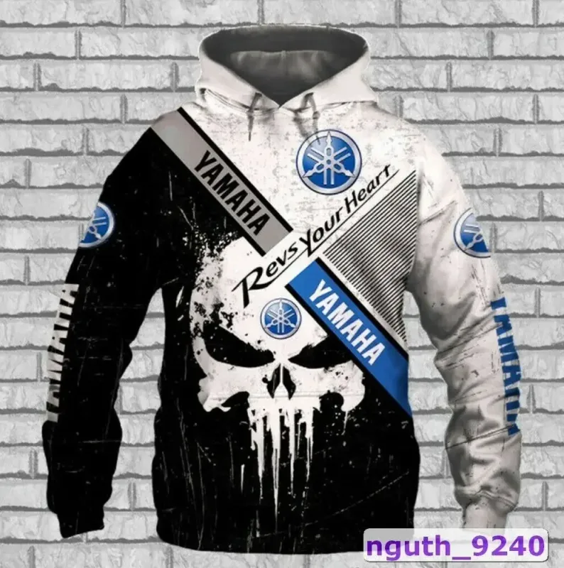 Yamaha men's 3D printed motorcycle hooded pullover shirt suitable for street wear and motorcycle riding