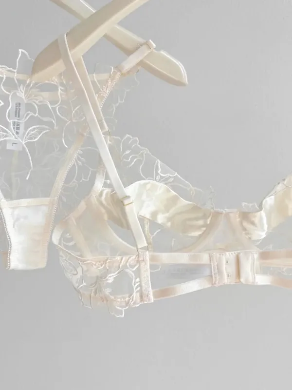 Romantic Lace Lingerie Set Sheer Mesh Ultra-Thin Soft Underwire Minimizer for Full Bust & Push-Up for Small Bust