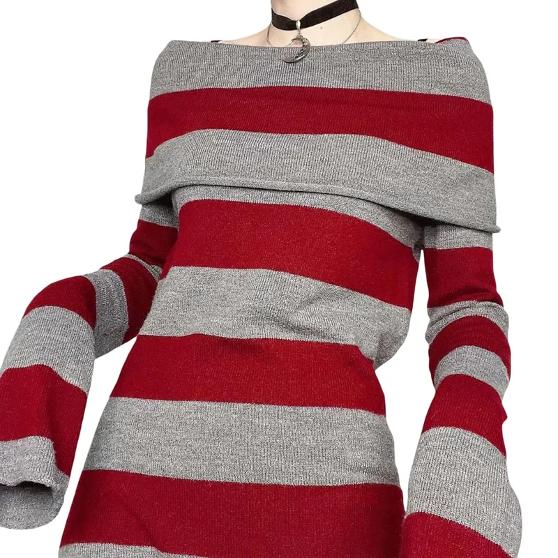 Women Mini Bodycon Dress Stripe Boat-Neck Long Sleeve Short Dress Spring Autumn Wrapped Hip Party Dress