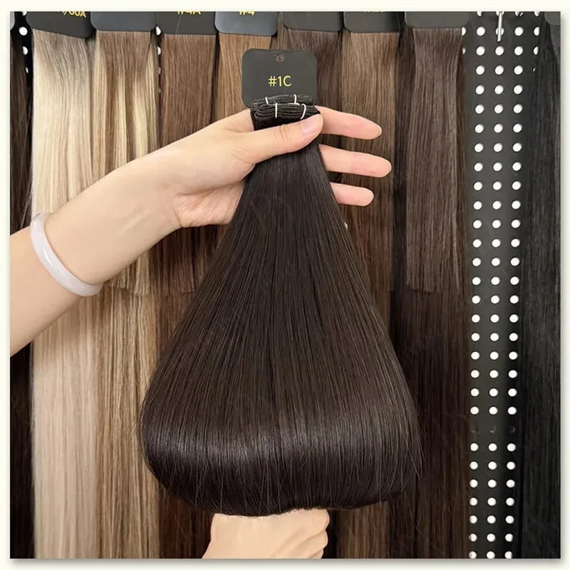 Hot Sale Genius Weft Human Hair Extensions 50g/pc Double Drawn Balayage Blonde Full End Invisible Straight Virgin Remy Hair 15A