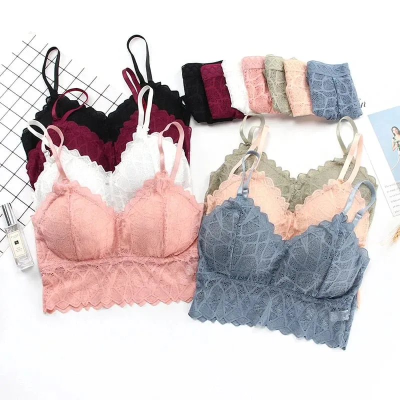 Women's Bra Set Sexy Beauty Back Tops Lace Push-up Bras and Panty Sets Wire Free Lingerie Solid Padded Intimates Underwear — image 1
