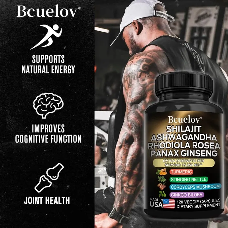 8-in-1 Shilajit Pure Himalaya Capsules with Ashwagandha Rhodiola and Panax Ginseng To Support Brain Joint and Immune Health