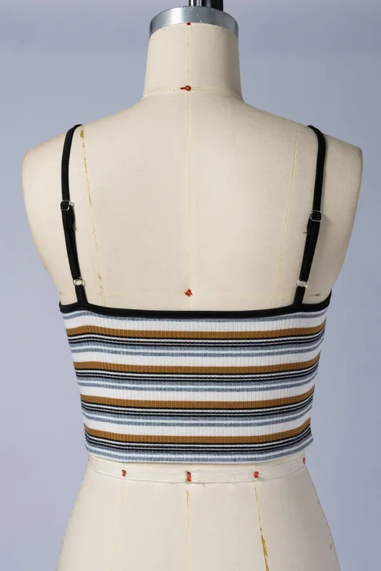 Casual Striped Ribbed Sleeveless Crop Cami Top Spaghetti Strap Slim Fit Blouse For Daily Vacation Summer Casual Outfits