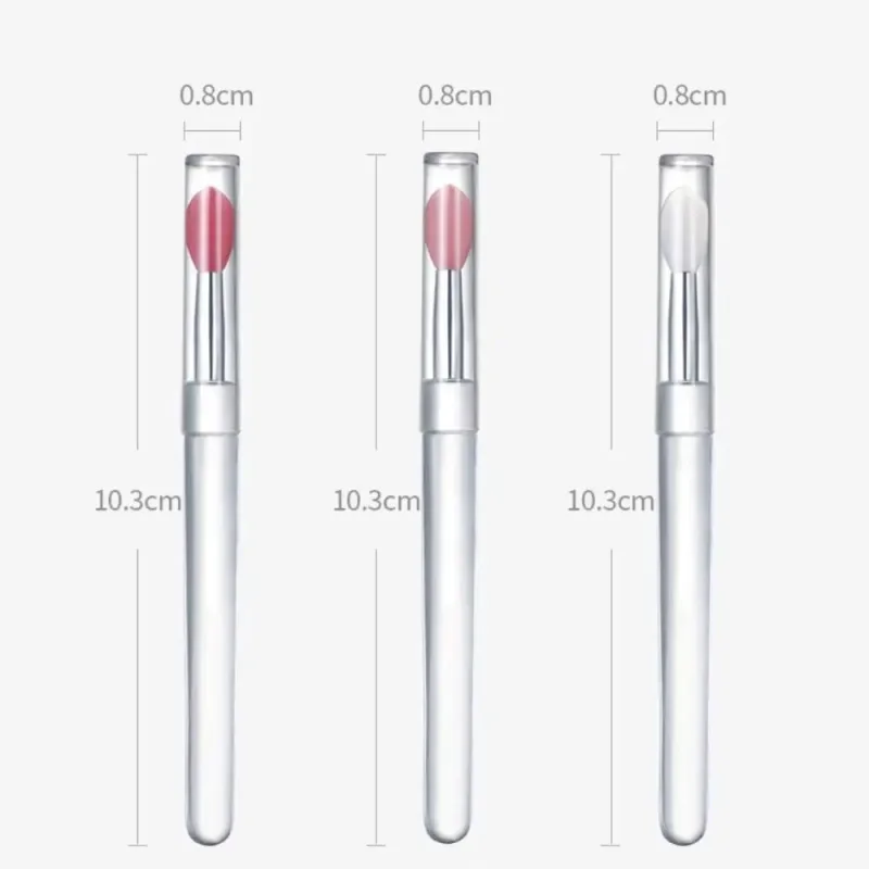 Pincéis labiais femininos com alça de cristal transparente, pincéis labiais de silicone com tampa contra poeira, aplicador de maquiagem, ferramenta cosmética, 1 peça