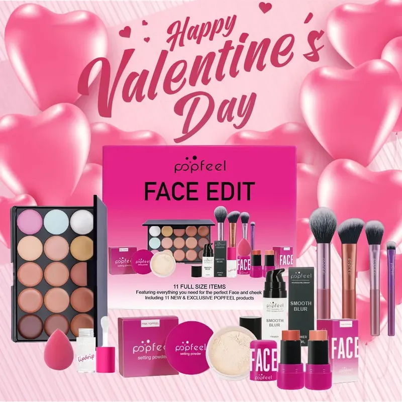 Coffret cadeau de maquillage pour la Saint-Valentin et les vacances – Kit de maquillage tout-en-un de 11 pièces pour filles et femmes avec correcteur