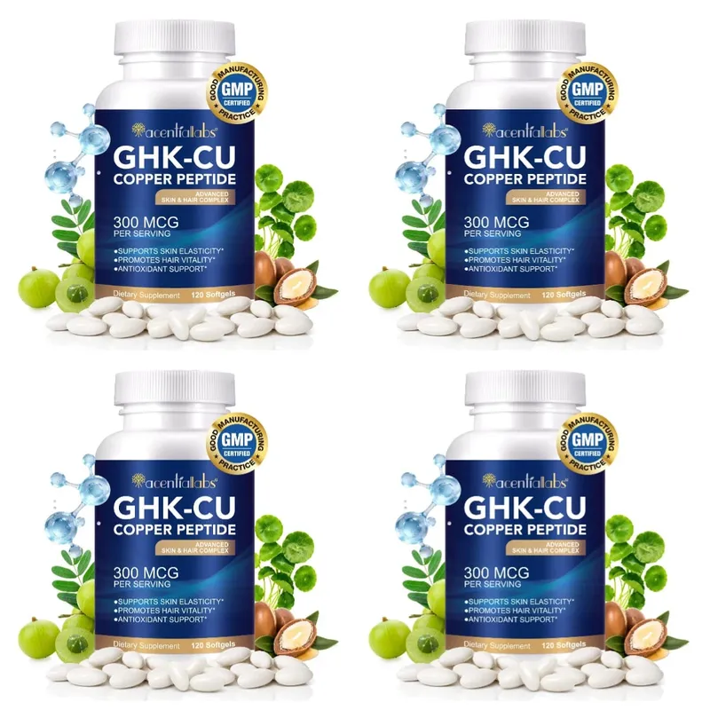 Natural Vegan Skin Hair Complex Supplements Liposomal GHK-Cu Copper Peptide Softgels Capsules 120pills with Biotin for Adults