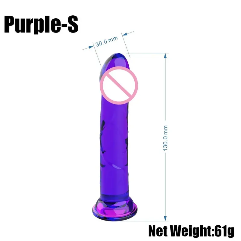 Realistic Purple Anal Dildo Butt Plug with Strong Suction Cup Base Jelly Sex Toy in Multiple Sizes for Hands Free Anal Play for