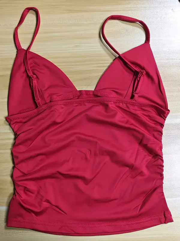 Summer Women Deep V Neck Ruched Cami Top Elastic Slim Bodycon Spaghetti Strap Tank Vest Y2K Streetwear Club Party Basic Camisole