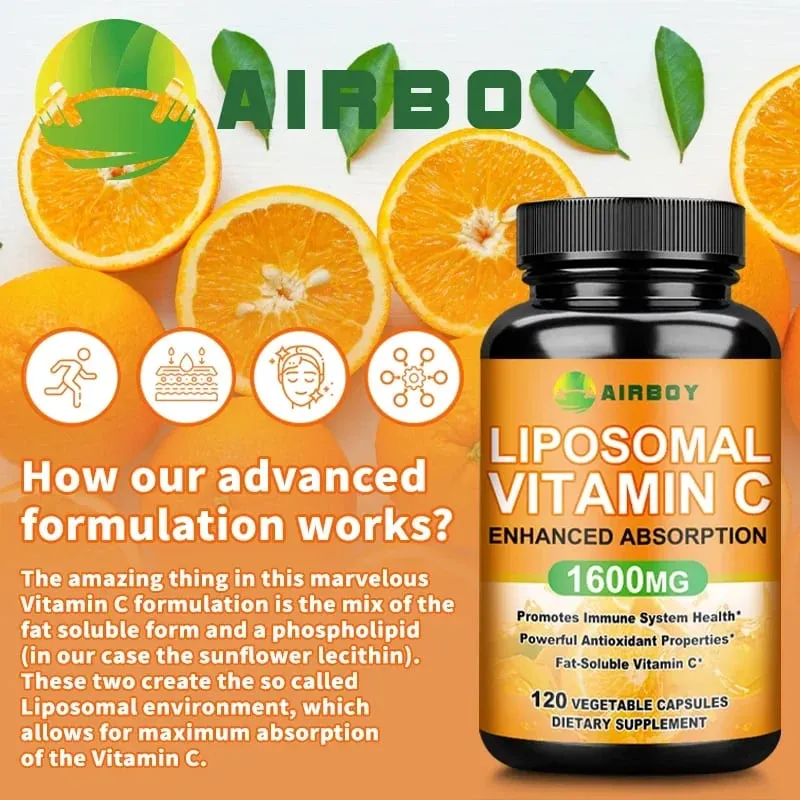 Liposomal Vitamin C 1600mg - Promotes Collagen Production Immune Support Powerful Antioxidant