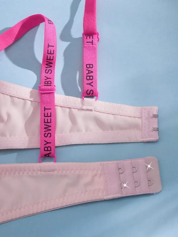 Solid Seamless Women's Underwear Set Letter Trim Push Up Bra Comfortable Underwire Support Casual Daily Lingerie Set