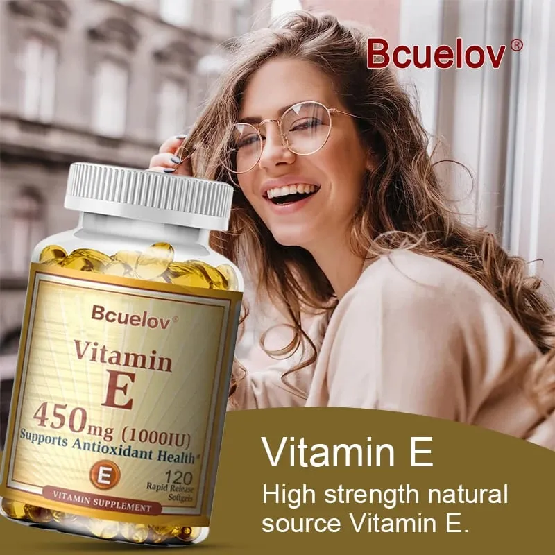 Bcuelov Vitamin E 1000 IE 450mg - til hudhår cirkulationssundhed immunsystemstøtte - antioxidanttilskud