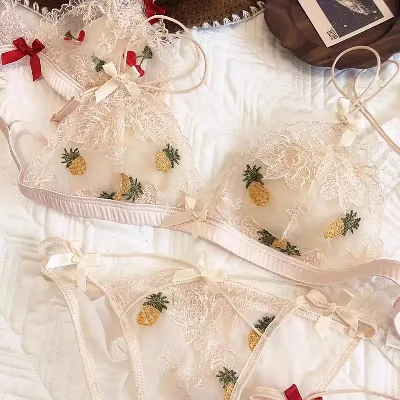 Conjunto de bralette de renda sexy para mulheres copo triangular sem fio lingerie confortável