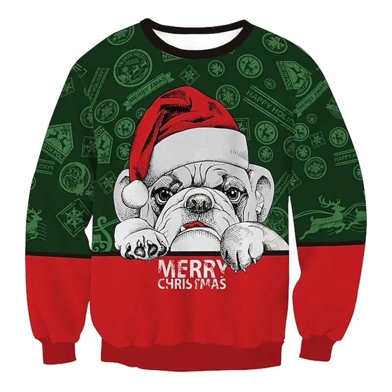 Funny Santa Claus Pattern Ugly Christmas Sweatshirt Men New 3d Printed Xmas Party Crew Neck Long Sleeve Women New Year Hoodies