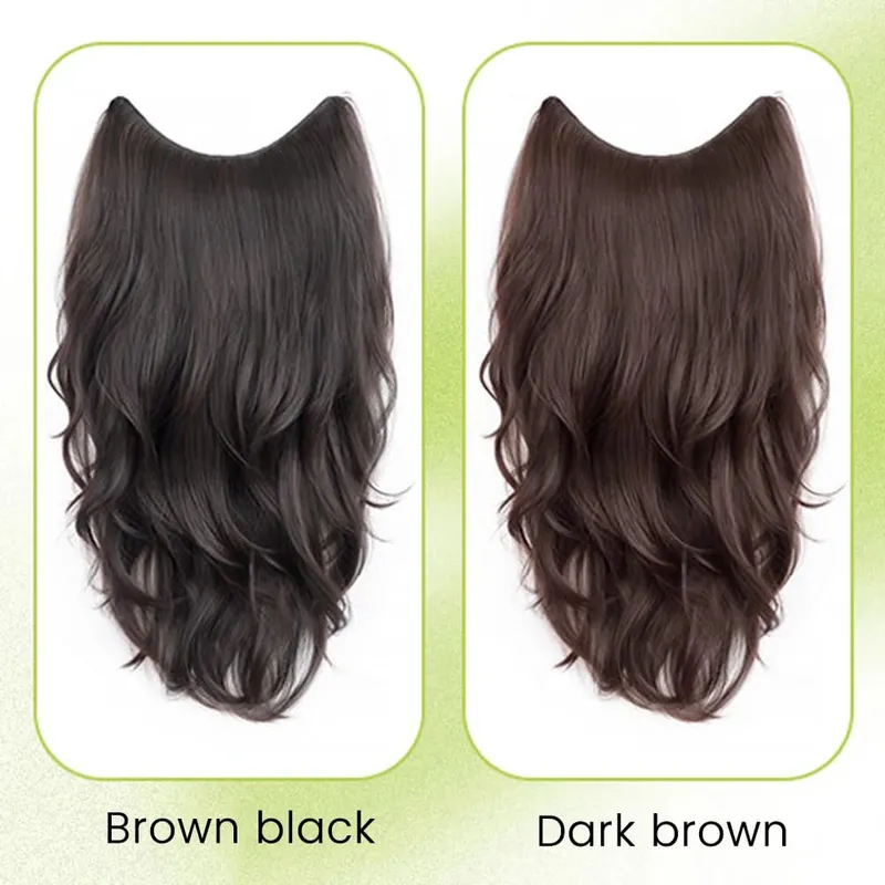 20Inch Synthetic Long Curly Wavy Layered U-Shaped Clip-in Hair Extension 4 Clip Heat Resistant Hairpiece for Women Daily Party