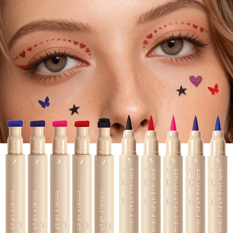 Double-ended Love Star Butterfly Liquid Eyeliner Waterproof Smudge-Proof Quick Drying 2 in 1 Colorful Stamp Eye Line Pen Makeup