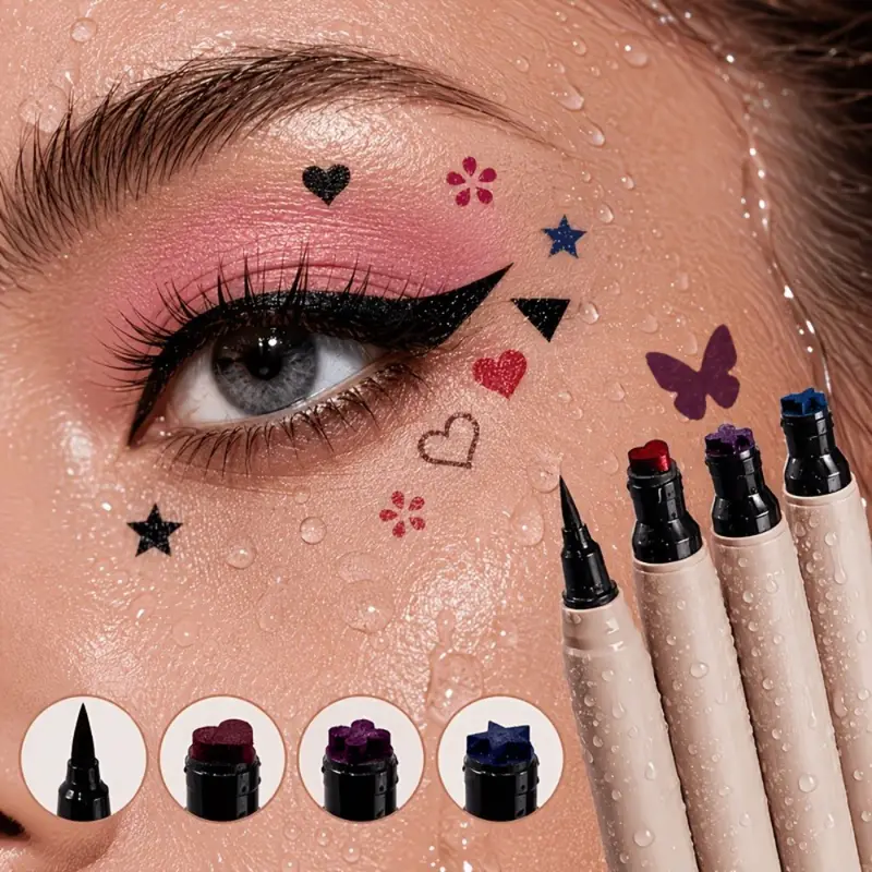 Double Head Eyeliner Stamp Waterproof Colorful Eyeliner With Heart/Star/Butterfly/Triangle Liquid Liner Seal Decorative Makeup
