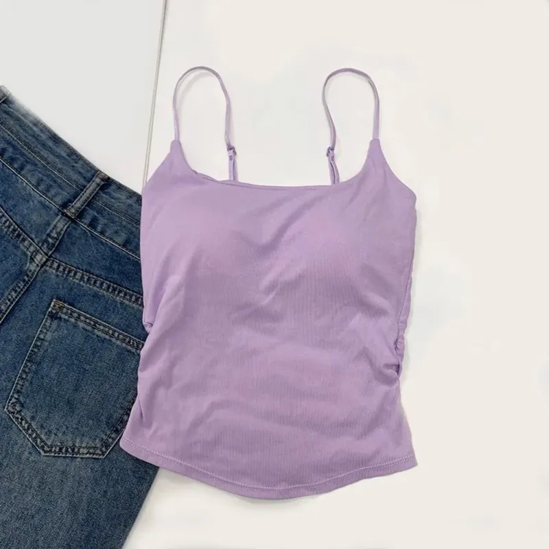 Simple Sleeveless Suspender Vest Slim Underwear Fitted Tops With Padded Cups Camisole Sports Activities