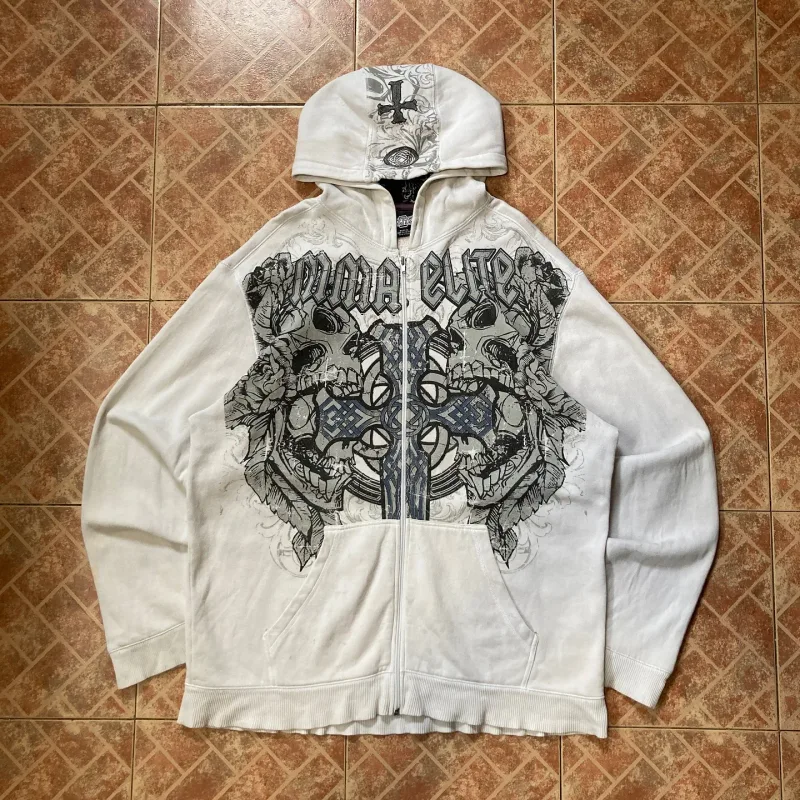American Retro Rock Gothic Graphic Fur Collar Loose Zipper Sweatshirt Men's Y2K New Harajuku Punk Casual Joker Hoodie Streetwear — image 22