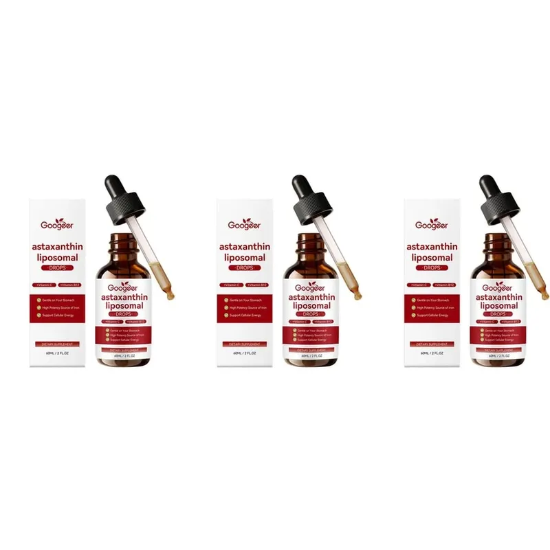 Googeer Liposomal Astaxanthin Drops with Vitamin C To Support Iron Absorption Vitamin B12 for Blood and Nerve Health 60 ML