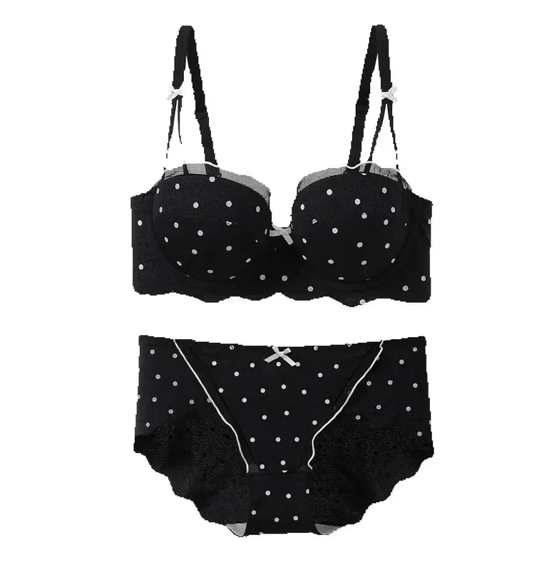 Lace Polka Dot Bra Two-Piece Set Small Bust Gathering Anti-Sagging Side Breast Collection Comfortable Wire-Free Lingerie Set — image 2
