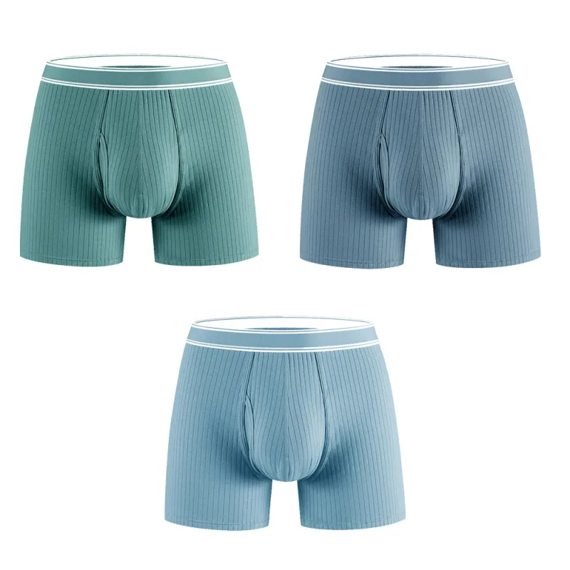 3PCS/Pack 100% Cotton Solid Striped Man Undrewear Lengthen Breathable Fitness Boxers Hombre Crotch Side Opening Men's Underpants