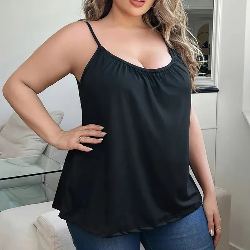 Plus Size Padded Camisole Tops For Women Adjustable Spaghetti Strap Camis With Built Bra Basic Summer Sleeveless Undershirt