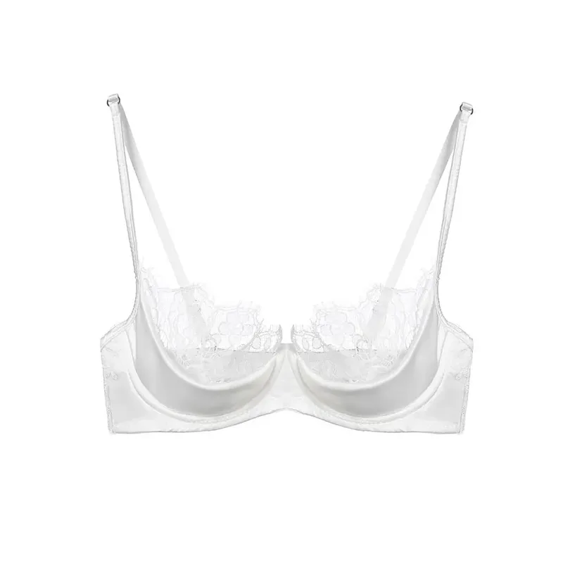 Women French Lace Half Cup Lingerie Set Green Ultra Manipis Sheer Soft Kumportable Underwire Bra Para sa Maliit na Bust 32‑38AB — image 5
