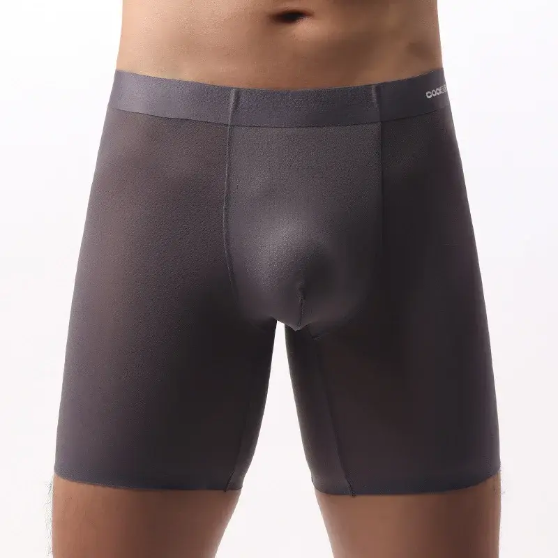 Ice Silk Long Boxer Shorts Panlalaking Ultra-manipis Breathable Sports Underwear Sexy See Through Panties Lalaki Quick Dry U Pouch Underpants