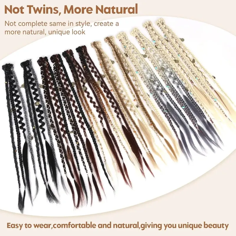 Clip in braids 2PCS 20Inch Dreadlock Extensions with Beads & Chains Viking Boho Braids for Cosplay Festival Daily Styling