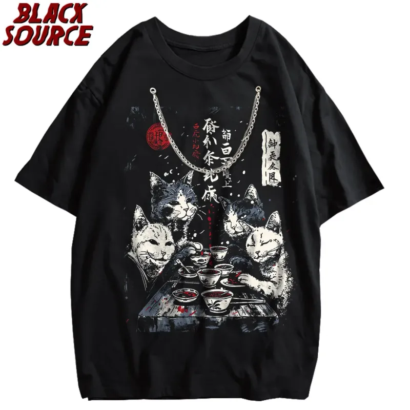 T126 Funny Cat Graphic Hoodie, Japanese Cat Printed Pullover Sweatshirt, Men's Women's Harajuku Casual Streetwear — image 5