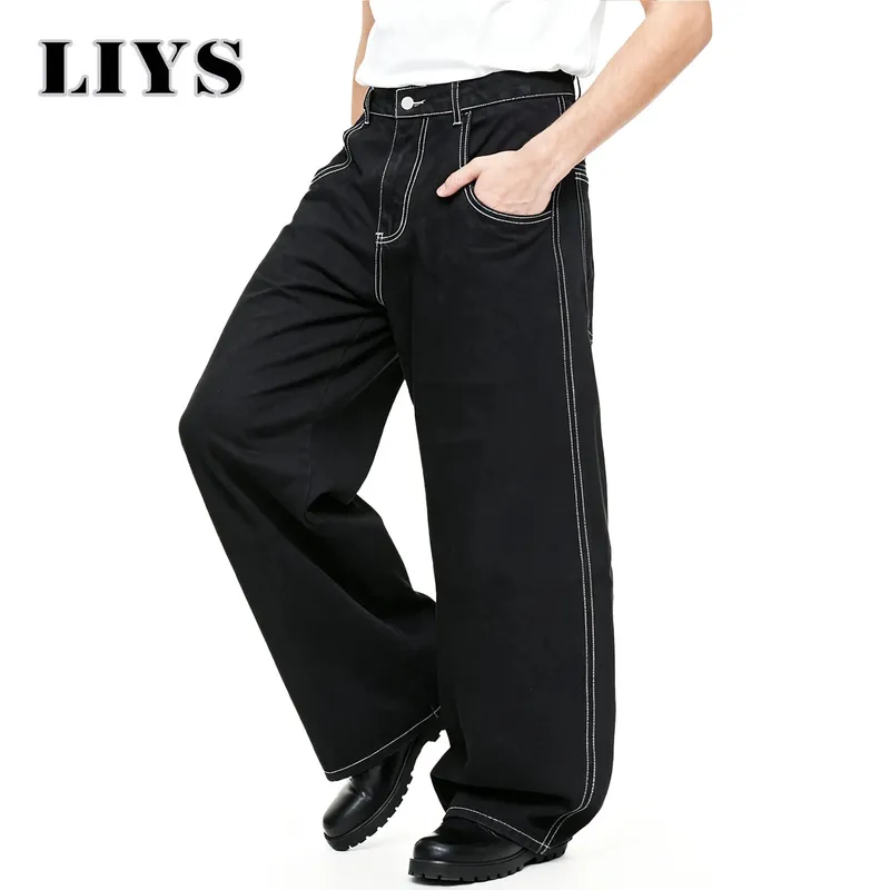 Spring Summer Men's Retro Black Baggy Wide Leg Jeans American Basic Unisex Daily Casual Denim Pants Women's Black Stacked Jeans — image 5