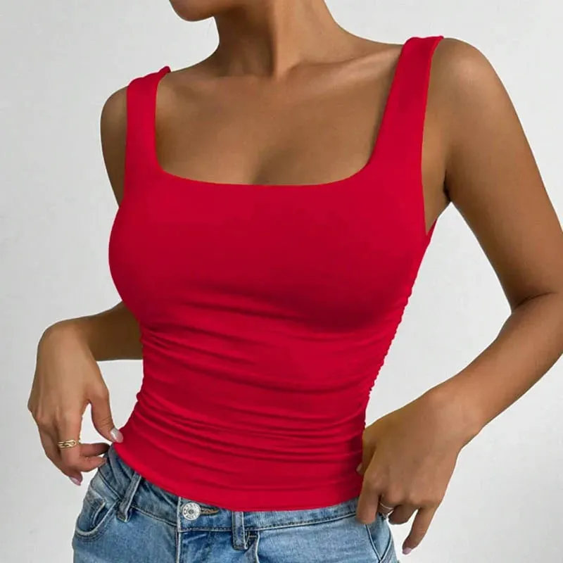 Women's Square Neck Sleeveless Cami Top Casual Basic Crop Top — image 11