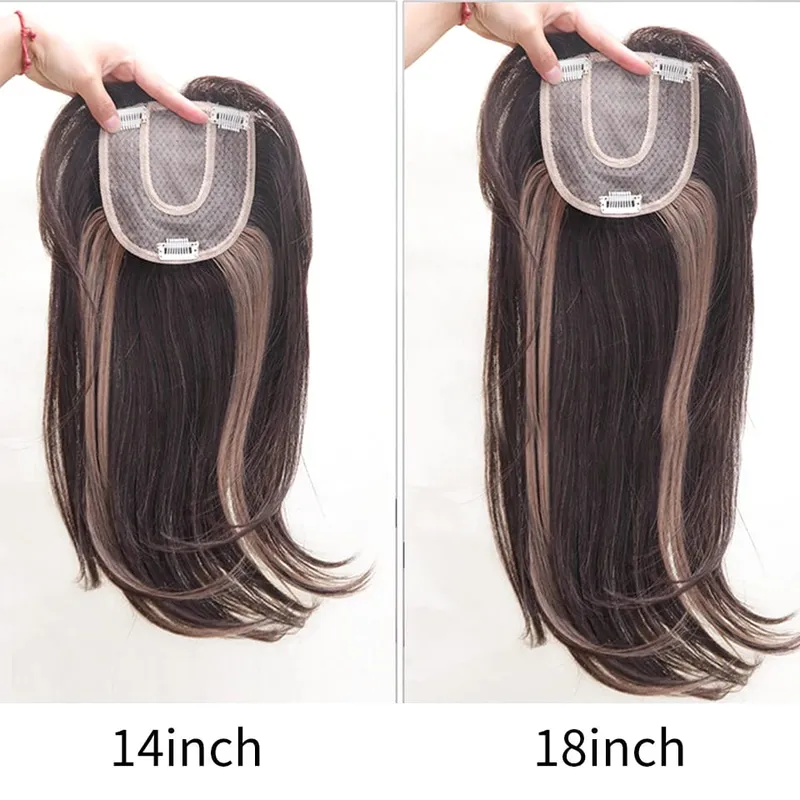 Synthetic Topper for Women Middle-Part Bangs Top Clip Topper Hair Extensions Cover Thinning Hair Grey Hair Increase Volume