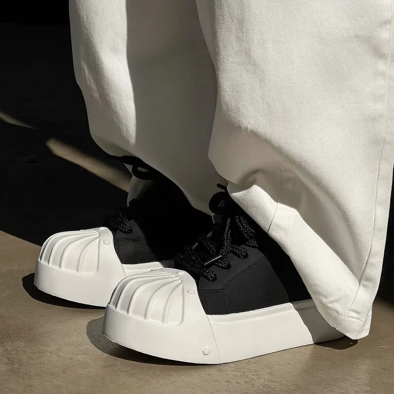 Women Men Sneakers Low-top Shell-head PU Leather Thick-soled Heightening Unisex Leisure Trendy Retro Shoes Men Chunky Trainers