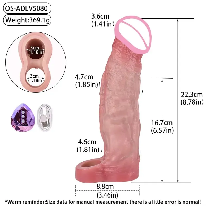 Controle sem fio realista oco vibrador macio silicone pênis manga preservativo masculino pau realçador atraso ejaculação brinquedos sexuais