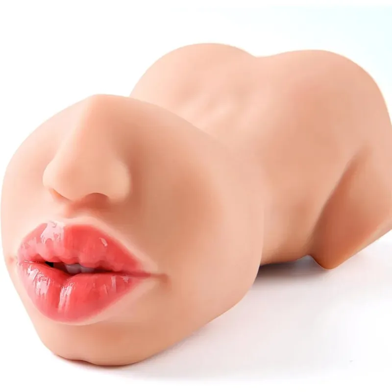 1pc Double-Ended Male Masturbation Sex Toy with Realistic Sexy Plump Lips Pocket Stroker Toy with Mouth Tongue&Textured Vagina — image 2