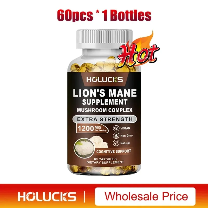 Lion's Mane Mushroom Complex Capsules for Focus Support & Immune Health Improve Memory Protect Brain Nerves Relieve Stress
